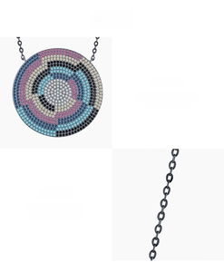 Close-up of S925 silver round pendant with multicolored zircons and spiral pattern
