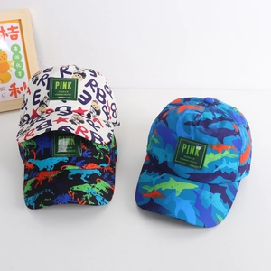 Kids Baseball Cap Quick-Drying Polyester Sun Protection Dinosaur Shark Letter Print Outdoor Peaked Hat For Boys