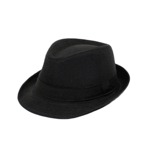 Classic black wool fedora hat with matching grosgrain ribbon and structured crown