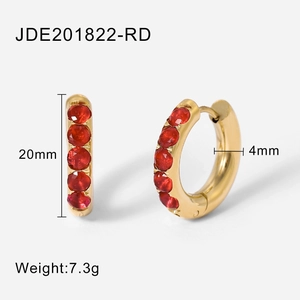 18K gold plated stainless steel hoop earrings with round red zircon stones