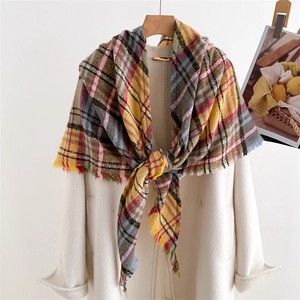 Plaid Scarf Shawl Imitation Cashmere Soft Warm Winter Tassels Elegant Versatile Unisex Large Wrap