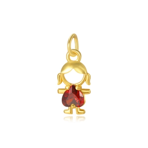 Exquisite gold girl pendant featuring a large red heart-shaped gemstone for DIY jewelry