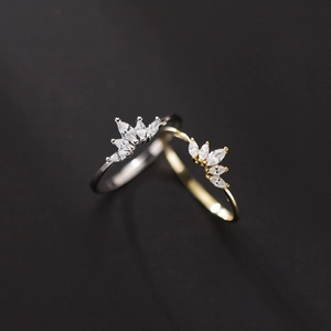 Elegant S925 sterling silver princess crown rings with marquise-cut zircon stones
