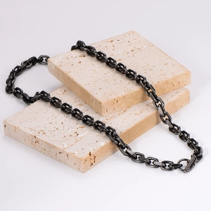 Black stainless steel link chain necklace with stylish OT toggle clasp on stone