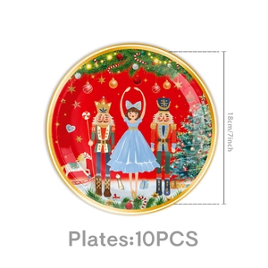 Set de 10 platos navideños de cascanueces rojos 18cm para decoración de mesa festiva
