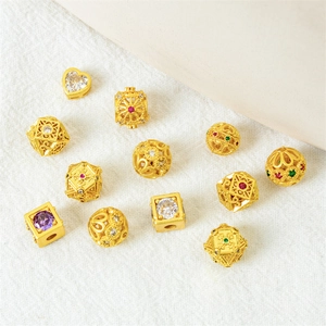 Sand gold plated spacer beads with colorful zircon inlay for DIY jewelry making