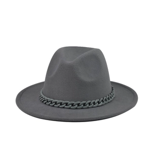 Wide Brim Fedora Hat With Chain Link Band Cotton Polyester Blend Felt Vintage Western Style For Men Women Kids