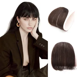 Natural dark brown 3D French bangs hair extensions shown on model and product views