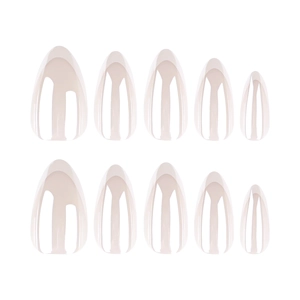 Classic French white almond press-on nails with shiny coating in sheer pink finish