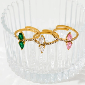 Adjustable gold plated stainless steel rings with colorful marquise zircon stones