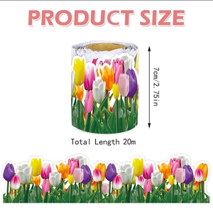 Spring tulip flower bulletin board border stickers, 20m length by 7cm height roll