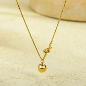 Minimalist 18K gold plated stainless steel knot necklace with bead pendant and snake chain
