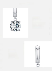Detail showing 925 sterling silver hallmarking and D-color Moissanite stones on earrings