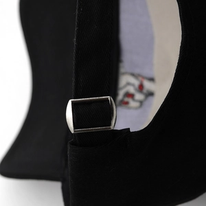Adjustable black cotton baseball cap with heart hand gesture print and silver metal buckle