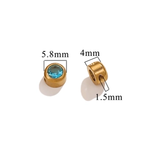 Golden stainless steel spacer bead with blue gemstone and 5.8mm diameter dimensions