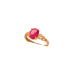 Vintage vergoldeter Ring mit großem rosa ovalen Zirkon und herzförmigen Hohlendetails