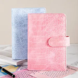 Pink and blue A6 crocodile texture PU leather binder notebooks for cash budget planning