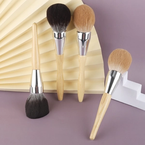 Large fluffy powder brushes with solid wood handles and soft bionic bristles set of four