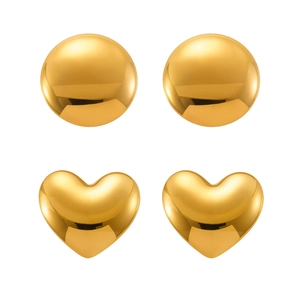 Polished 18k gold plated stainless steel stud set with round ball and heart shaped earrings