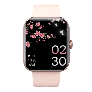 Pink silicone smart watch with heart rate and sleep monitor on white background