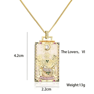 Detailed dimensions of 18K gold plated Tarot The Lovers pendant with colorful stones