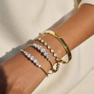 Gold-plated stainless steel bangle set with heart zircon and crystal bracelet