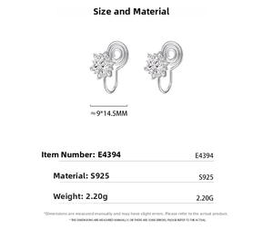 Detail view of S925 sterling silver sunflower clip-on earrings with zircon dimensions