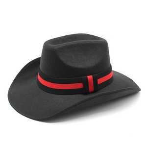 Vintage Woolen Felt Fedora Hat Wide Brim Western Cowboy Style Striped Ribbon Trim For Men Women