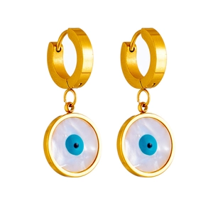 Classic vintage evil eye earrings in gold plated stainless steel with white shell inlay