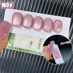 Detail of Mobray N01 peony cat eye nail gel polish showing magnetic shimmer on tips