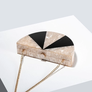 Women's marble pattern semicircular crossbody bag with black geometric acrylic panels
