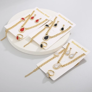 Three-piece stainless steel jewelry sets with teardrop shells in red black and white pearlescent