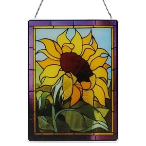 Colorful sunflower stained glass window hanging with metal chain for home decoration