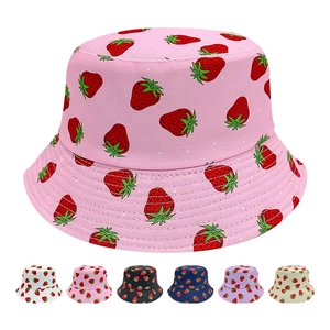 Strawberry Print Bucket Hat Polyester Sun Protection Outdoor Beach Fresh Style Summer Sunshade Hat For Women Girls