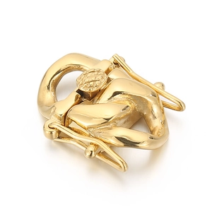 Polished gold stainless steel clasp for Cuban link bracelets featuring textured round button