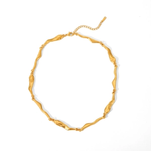 Irregular liquid metal style stainless steel necklace for women in gold finish