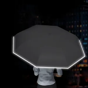 Double-layer inverted umbrella with reflective edge for night safety and windproof use