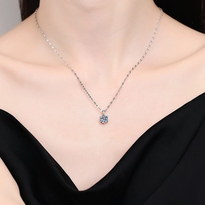 Elegant S925 sterling silver necklace with a brilliant six-prong moissanite pendant