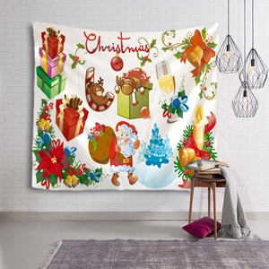 Détail d'une tapisserie murale de Noël avec icônes de dessins animés et lettrage festif