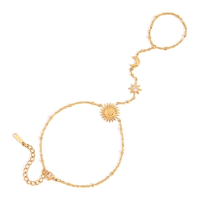 18K gold plated stainless steel celestial slave bracelet with sun moon and star charms