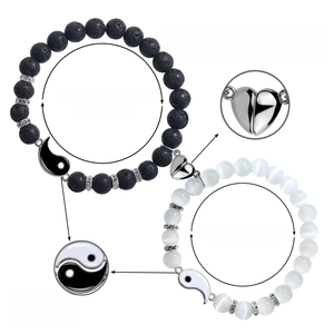 Set di bracciali Yin Yang per coppie con chiusura magnetica a cuore e pietre naturali