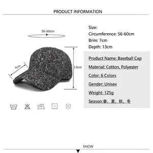Thick warm winter baseball cap for women with size chart details and knitting texture