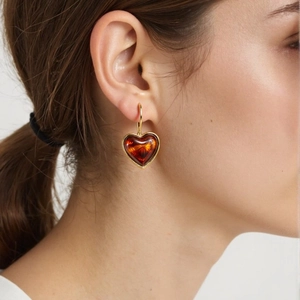 Boucles D'oreilles Pendantes Coeur Acier Inoxydable Résine Texture Marbre Rétro Style Maillard Élégant Pour Femmes