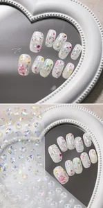 Detailed view of iridescent bubble nail stickers and custom press-on nails with 3D beads