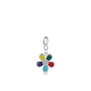 S925 sterling silver colorful enamel flower pendant necklace charm on white background
