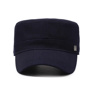 Classic navy blue flat top military patrol hat in durable cotton twill for men