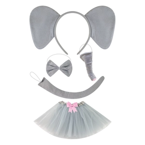 Kids Elephant Costume Accessories Plush Ears Headband Tail Nose Bowtie Tutu Skirt For Halloween Party Performance Cosplay