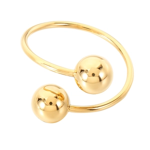 Minimalist 18k gold plated stainless steel open ring with two decorative spheres