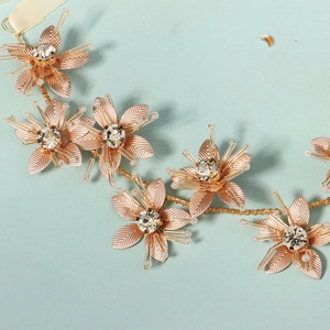 Handmade rose gold metal flower headband with rhinestones and crystal beads for women