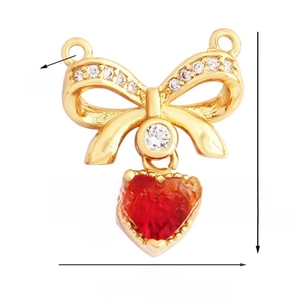 Détail du pendentif cœur à nœud doré de 16mm avec cristal rouge et trou de 0,5mm